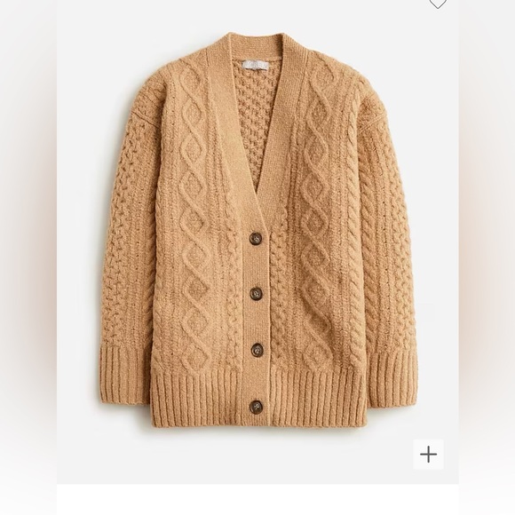 J. Crew $178 cable knit stretch camel cardigan sweater 2X - Picture 1 of 12